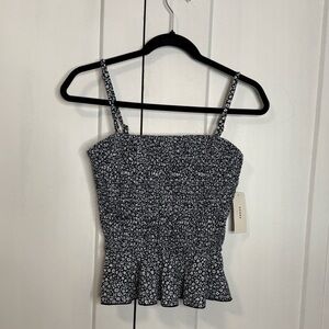 NWTs Geode Medium Navy and White Floral Smocked Swim top tankini